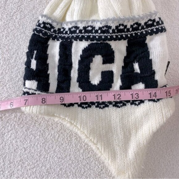 5/$25 Robin Ruth Jamaica White Black Knit Fleece Lined Hat W Ear Flaps & Pom Pom - Picture 13 of 15